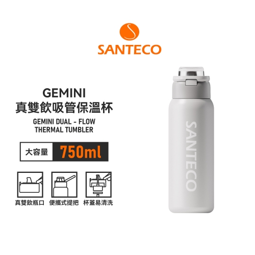GEMINI真雙飲吸管保溫杯 750ml 迷霧灰