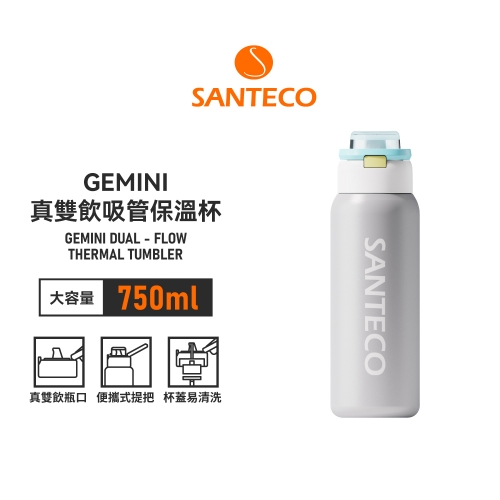 GEMINI真雙飲吸管保溫杯 750ml 霜霧灰